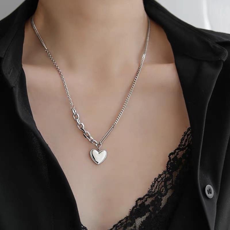 YEEZII Kalung Rantai Choker Liontin Hati Warna Silver Untuk Wanita