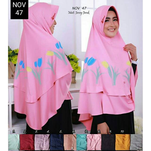 NOV 47 Jilbab Hijab Kerudung Khimar Instan Jumbo Syari Jersey mirip Zoya Elzatta Mini Pad Antem