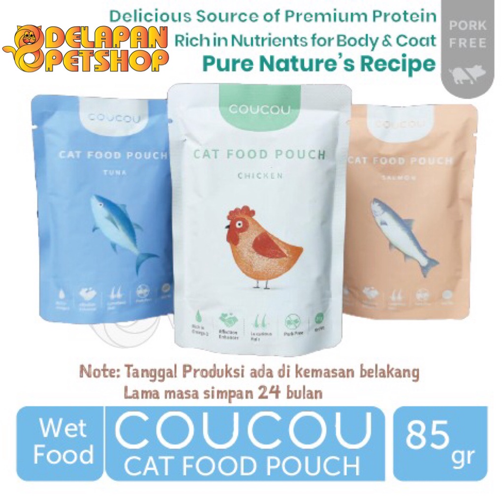 COUCOU Wet Cat Food Pouch / Sachet 85 Gram / All Life Stages / Makanan Kucing Basah