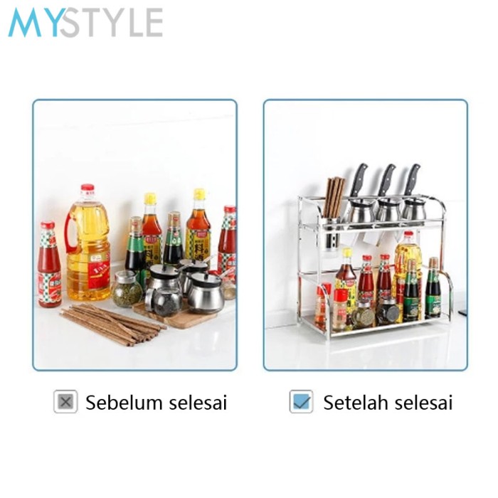 HAPPY TIME RAK BUMBU DAPUR SERBAGUNA 2 SUSUN STAINLESS STEEL ANTI KARAT SERBAGUNA RAK DAPUR KOKOH