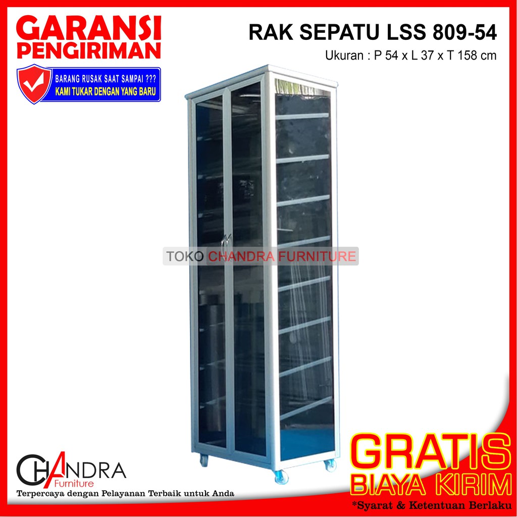 Lemari / Rak Sepatu / Tempat Sandal Aluminium 9 Susun Kaca Riben LSS 809-54