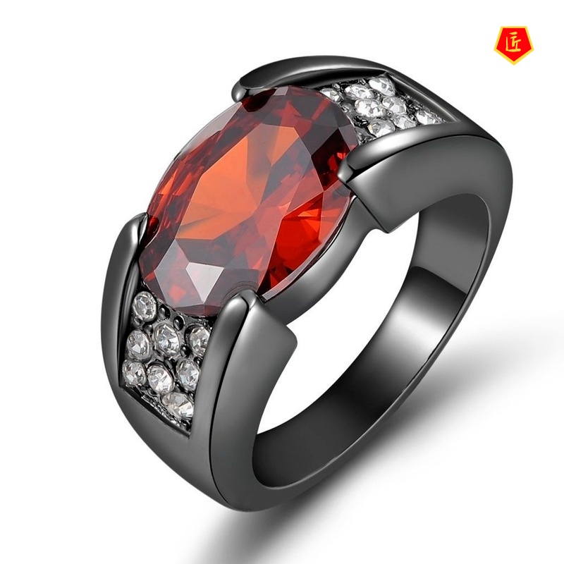 [Ready Stock]Inlaid Ruby Black Gold Ring Party Wedding Ring