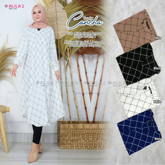 TUNIK MOTIF GARIS KOTAK // CANCHA TUNIC // BAHAN ZARA CREPE
