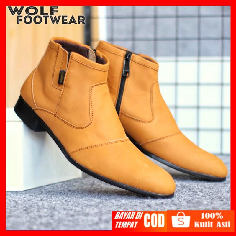 WOLF x FOX Sepatu Pantofel Cevany boots zipper resleting Original formal kerja kantor kulit asli