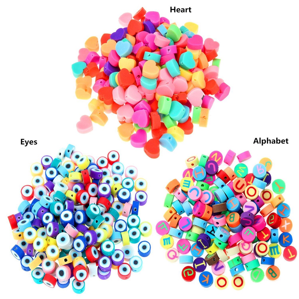 Lily 100Pcs/Bag Manik-Manik Polymer Clay DIY Membuat Perhiasan Warna Warni Alfabet Hati Mata