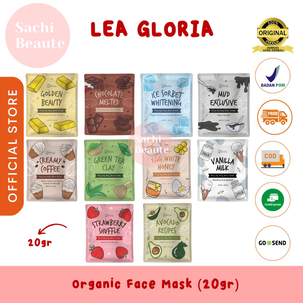 Masker Lea Gloria 20gr Masker Wajah Bubuk By Lea Gloria Original BPOM Face Mask FREE BUBBLE Original