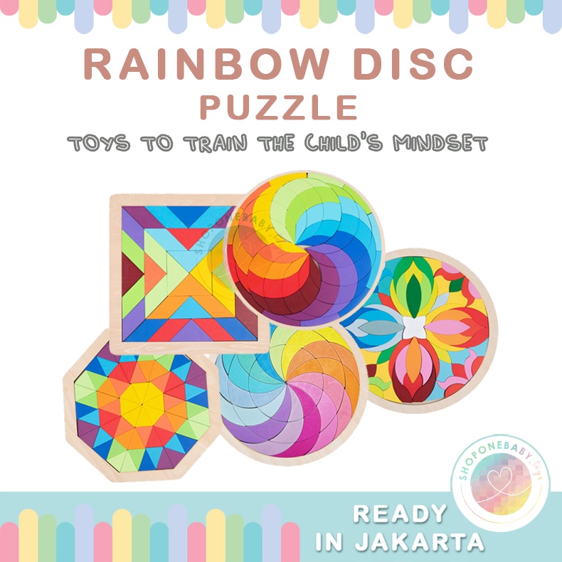 JKT Classic Toys Wooden Rainbow Disc Blocks Open Ended Toys Wooden Octagon Puzzle Mainan Kayu Anak