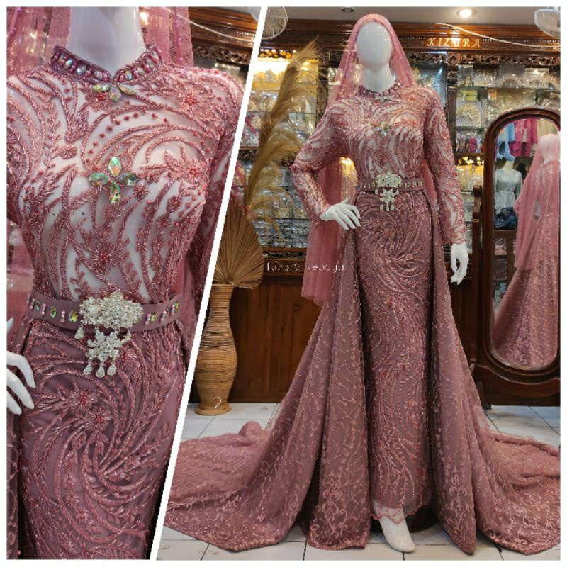 Gaun Pengantin Slim Dress Full Payet 2 in 1