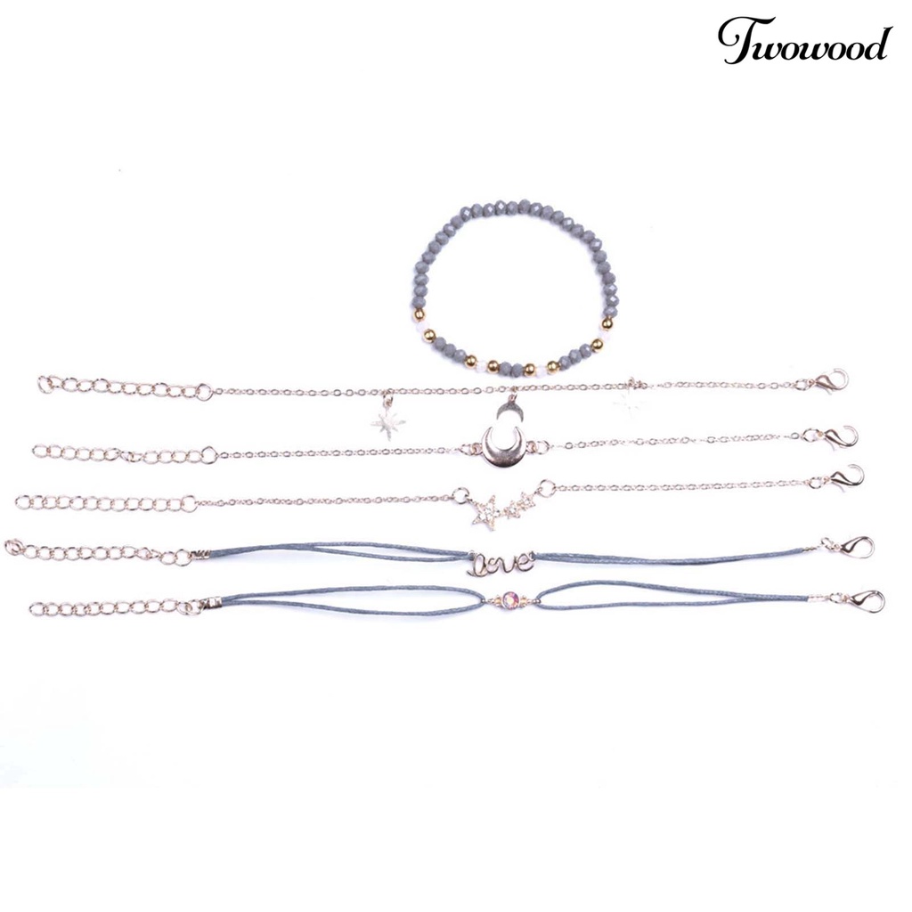 6pcs / Set Gelang Desain Bulan Hati Bahan Alloy Untuk Harian