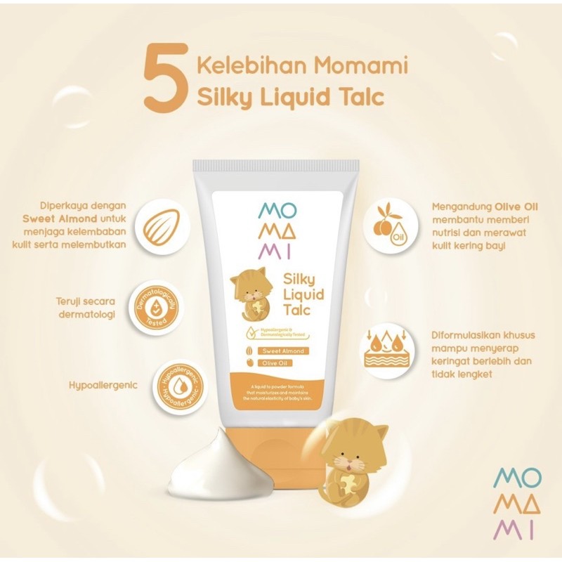 Momami Silky Liquid Talc merupakan Bedak bayi cair/liquid