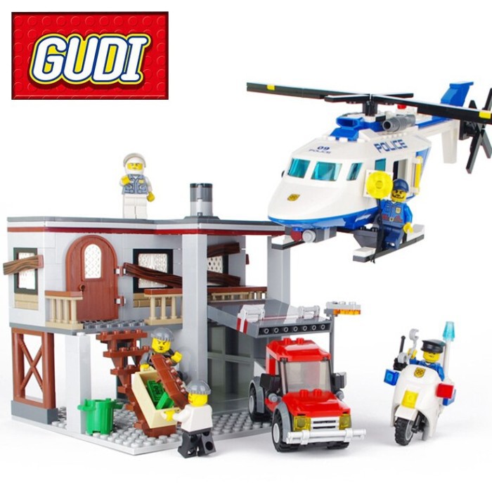 465pc Helicopter hunting City LEGO compatible POLICE helikopter