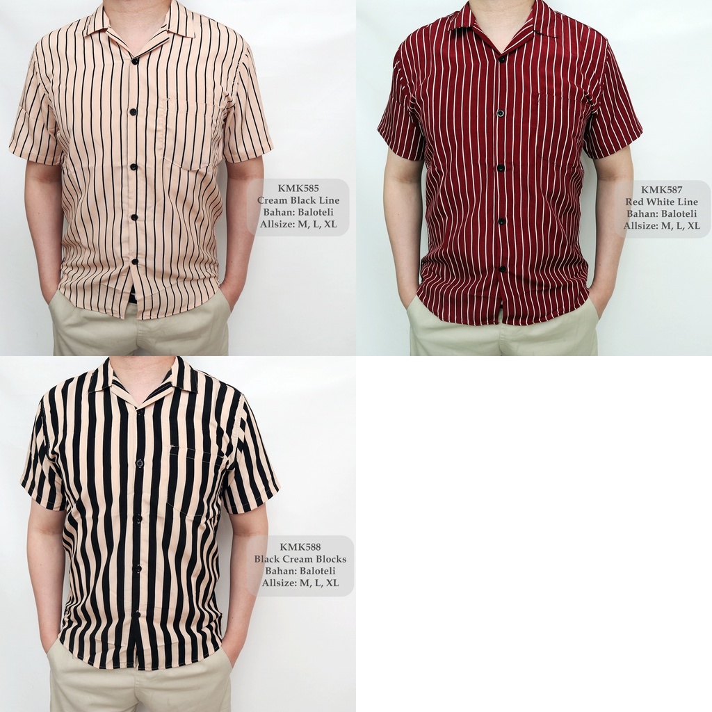 Kemeja Lengan Pendek Cowok / Kemeja Salur Pria G014