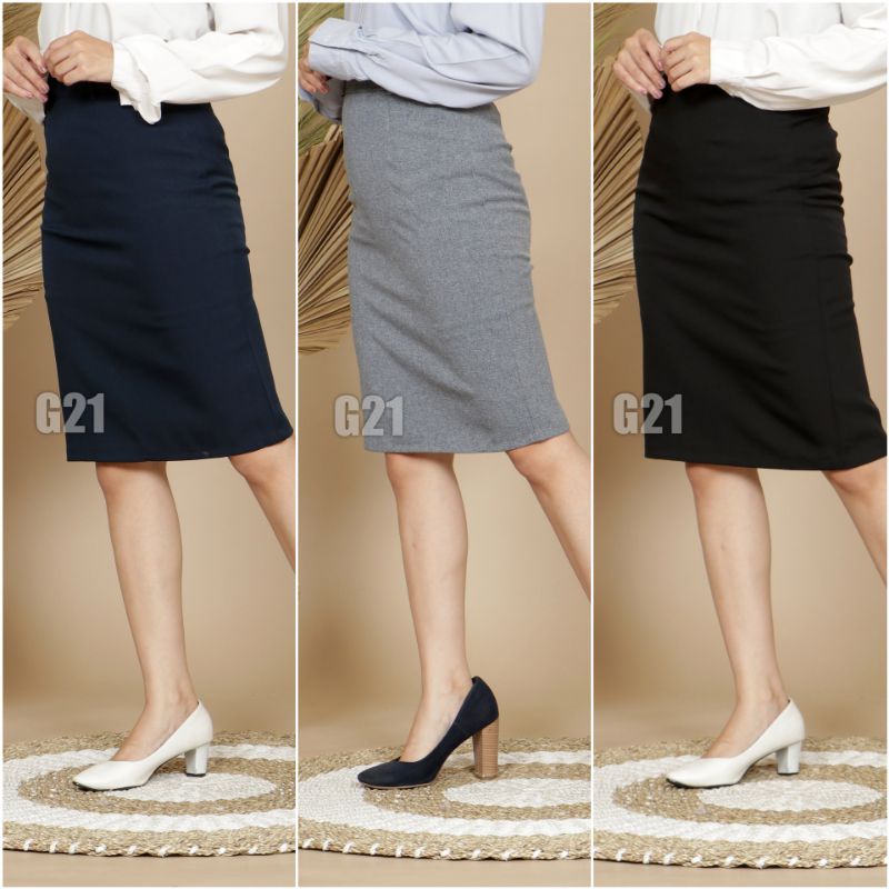 Rok Kerja Pendek Hitam Span 3/4 Bahan Formal Kantor