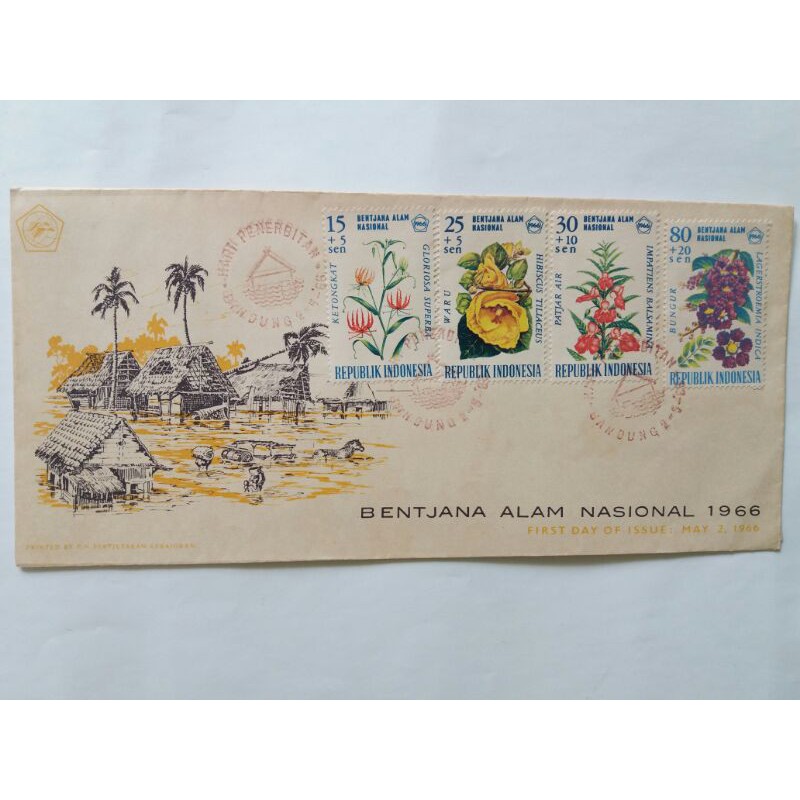 

SHP Sampul Hari Pertama Bentjana Alam Nasional, 2 Mei 1966 -FDC -Filateli-Perangko