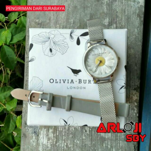 jam wanita Olivia Burton 3D silver paket tali cadangan