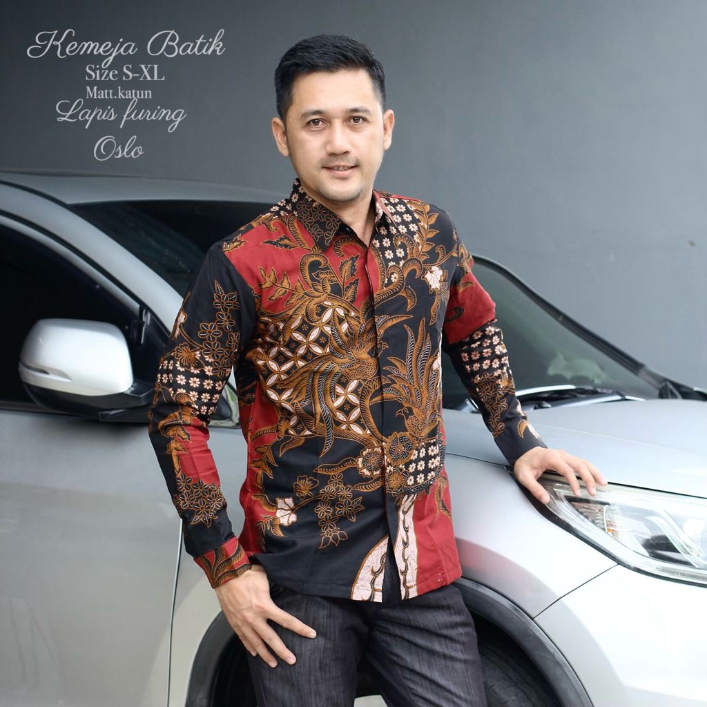 baju batik pria lengan panjang modern S M L XL XXL BAJU PREMIUM BSO OFFICIAL  KEMEJA BATIK HITAM MARRON