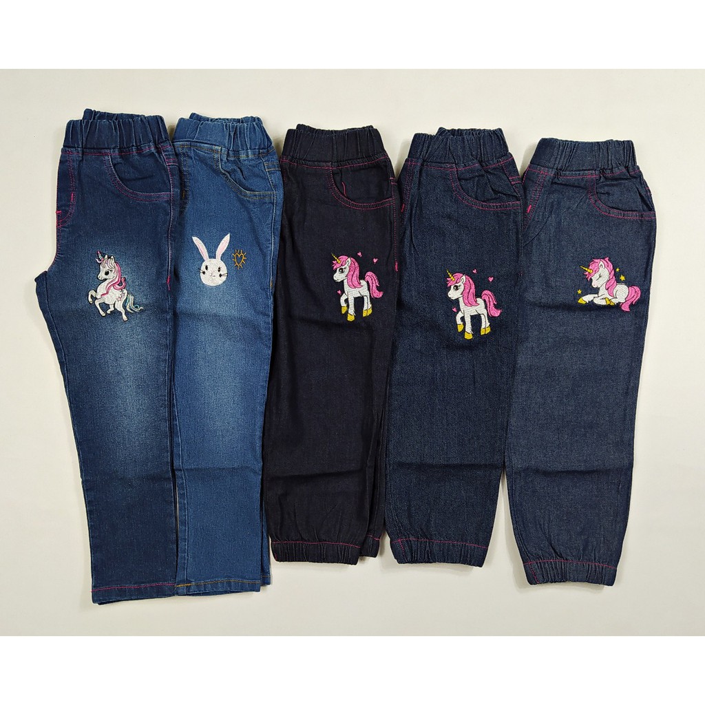  celana  jeans mix denim LITTLE M panjang  jogger anak  cewek 