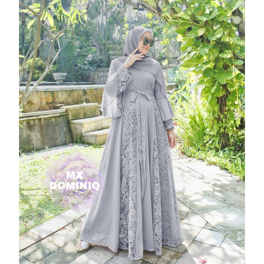 BISA COD - MAXI DRESS DOMINIQ / GAMIS BRUKAT WANITA / BAJU PESTA KONDANGAN FASHION HIJAB MUSLIM