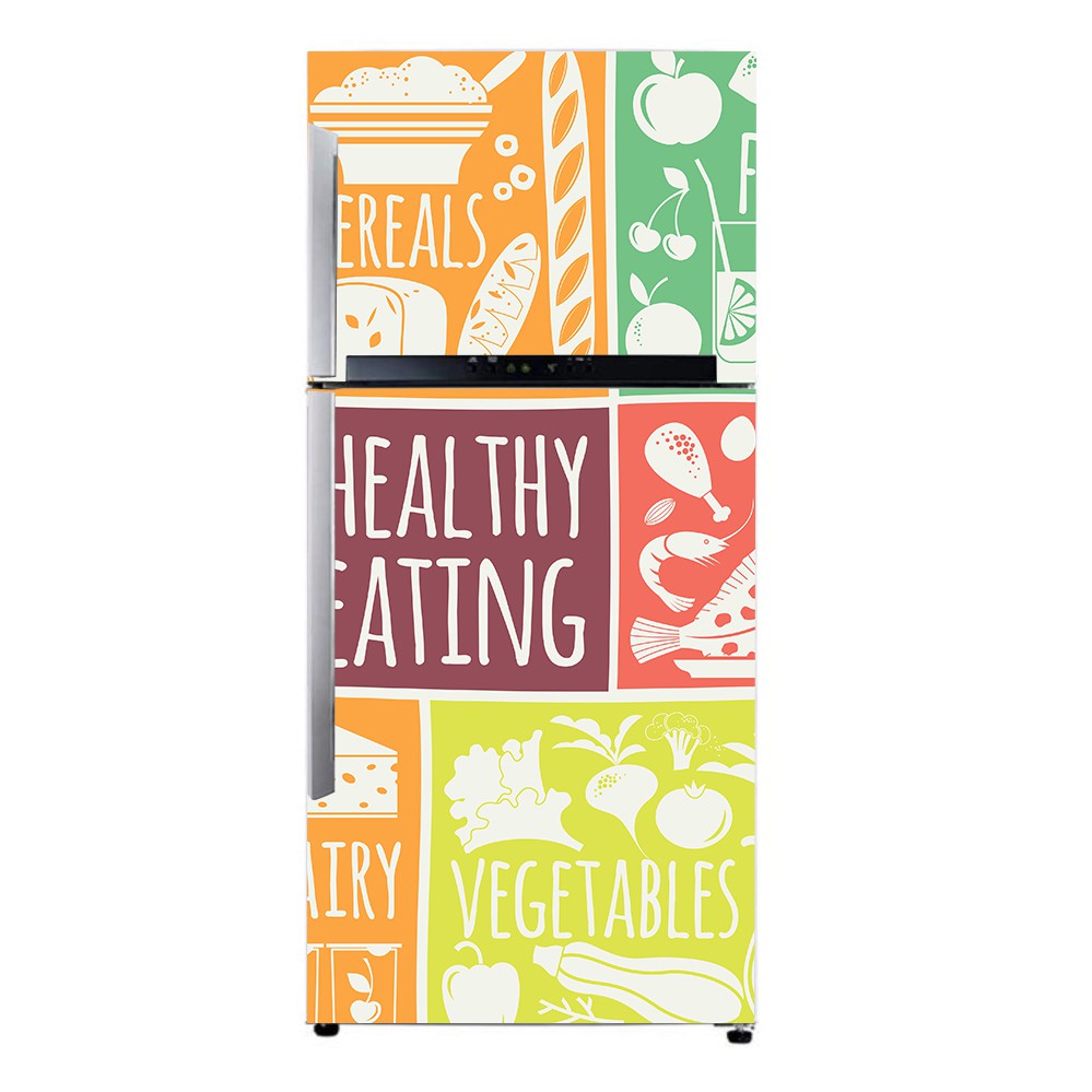 Sticker Kulkas 1 dan 2 Pintu Bahan Tebal Laminasi Doff Motif Healthy Eating