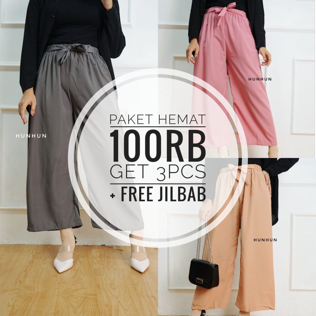 PAKET HEMAT KULOT WOLFISH RIBBON PANTS 1OORB GET 3PCS + FREE JILBAB