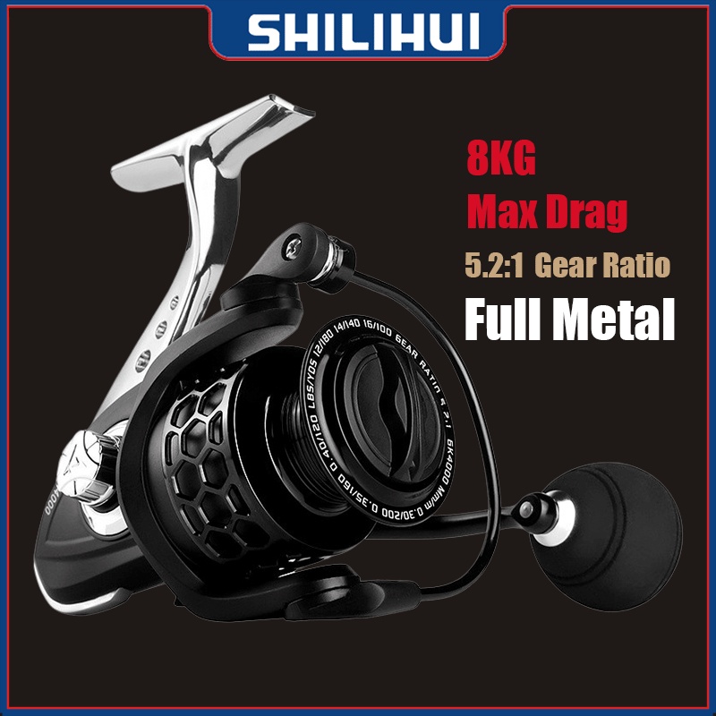 SHILIHUI Rill Pancing Laut Max Drag 8KG 5.2: 1 Full Metal Body Spool Handle Reel Pancing 7000 6000 Rell 1000 Rel 2000 Real 3000 Spinning 4000 5000 Katrol Alat Pancing Murah