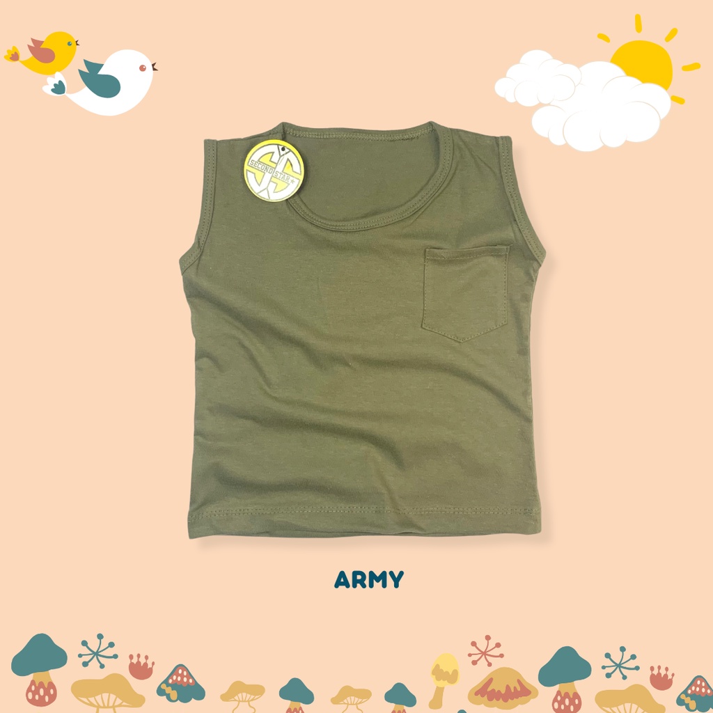 Second Star Baju Kaos Distro Anak Laki laki Perempuan Premium Singlet Anak- Sleveeless Pocket Tees (1-3 Tahun) - AMR170