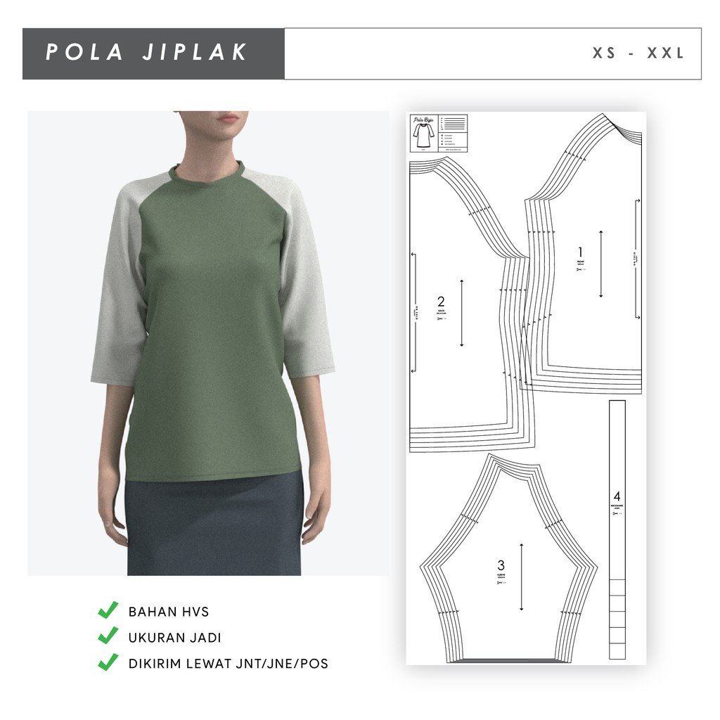 Pola Jiplak - Kaos Raglan Wanita