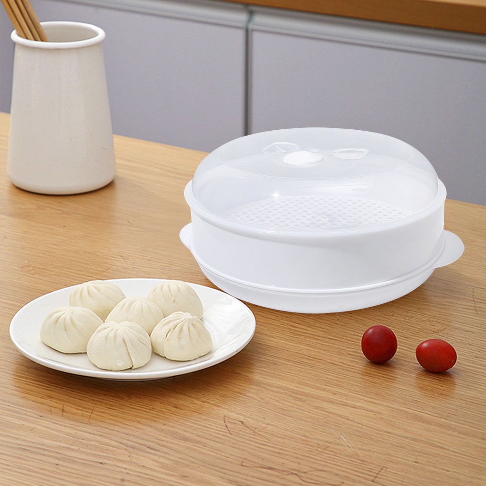 【COD Tangding】Single-Layer Microwave Oven Steamer Plastic Round Steamer Microwave Steamer With Lid Cooking Tool