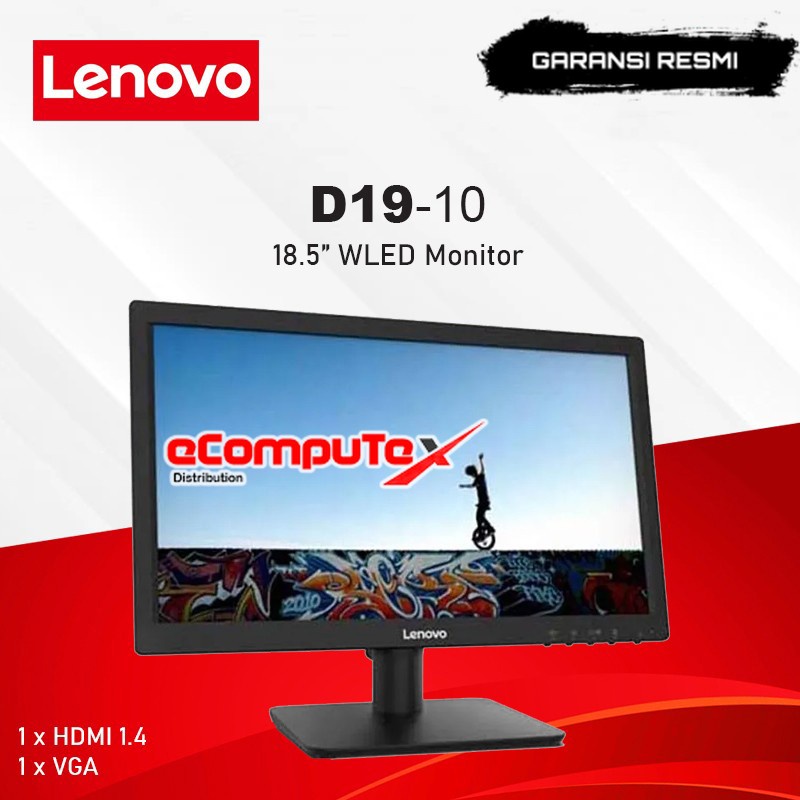 MONITOR LED LENOVO 18.5&quot; / 18 INCH D19-10 RESOLUSI 1366X768 60Hz GARANSI RESMI