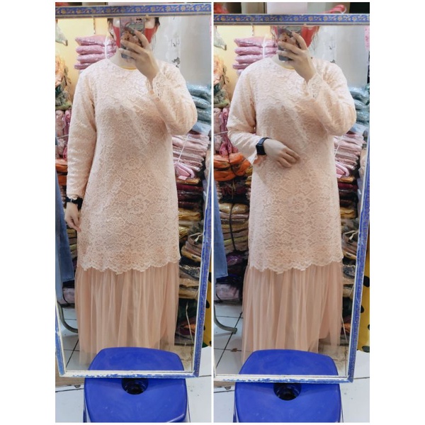 REAL PIC termurah gamis maxi brokat/ gamis kebaya tutu / seragaman pesta lesti / gamis brukat full