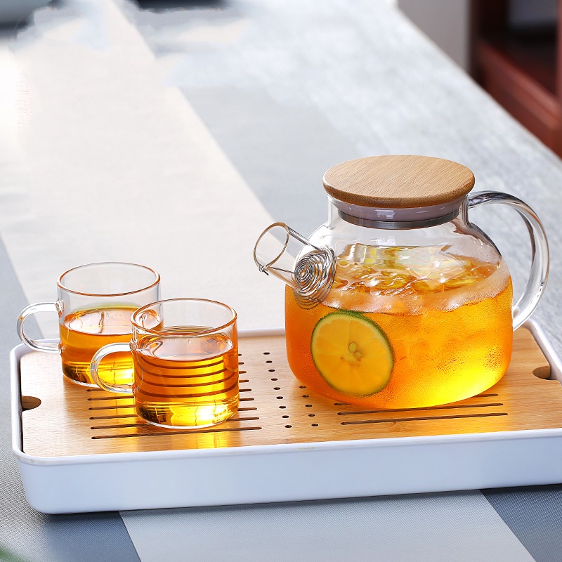 Teapot Teko Teh air panas kaca dengan tutup kayu anti panas High Borosilicate berkualitas tekko kaca