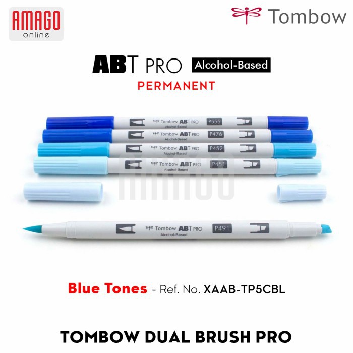 TOMBOW Dual Brush Pen ABT PRO - BLUE TONES - 5 packs - XAAB-TP5BL