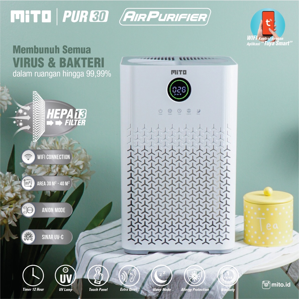 Air Purifier MITO PUR 30 HEPA13 Filter Alat Penyaring Udara Smart