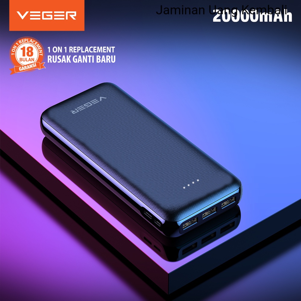 Original VEGER Powerbank X200 20000mAh 3 Ports USB Output