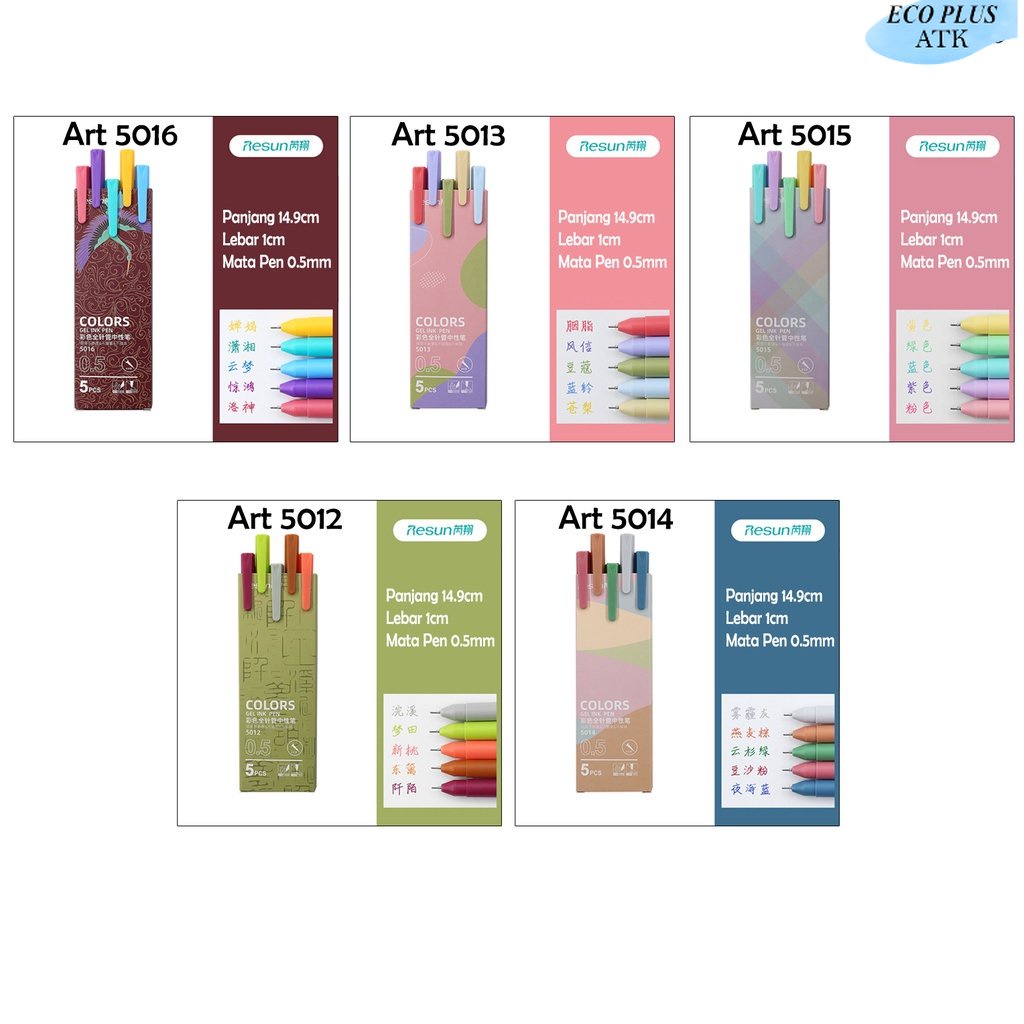 5Warna/Set Ballpoint Gel 0.5mm Colorful Pulpen Morandi Macaron Stationery ATK