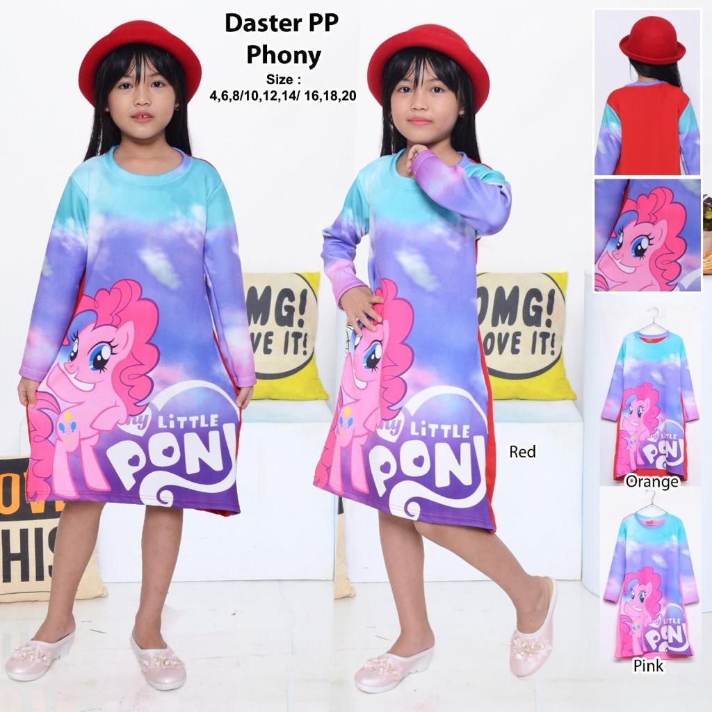 Dress Anak Perempuan Bahan Scuba Lengan Panjang Tunik Scuba Motif Printing Karakter Ponny