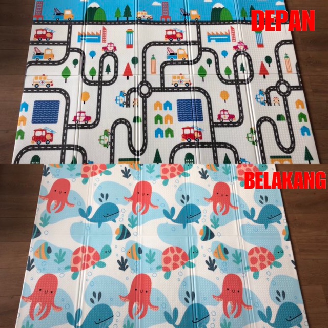 (DENGAN TAS) PREMIUM PLAYMAT ANAK BAYI XPE Uk 200 x 150 cmTEBAL 1 CM MOTIF BOLAK BALIK-2