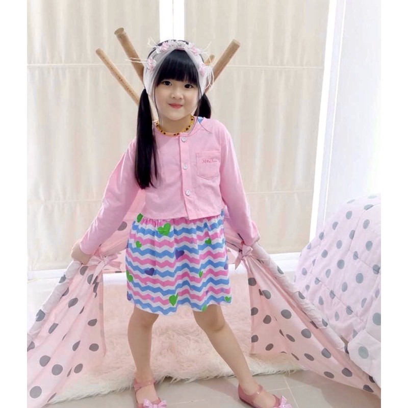Set Cardi FK size 2-10 tahun Dress Junior/Dress Cardigan anak outer flower kids Junior Flowkid