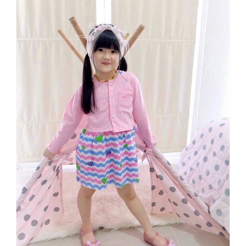 Set Cardi FK size 2-10 tahun Dress Junior/Dress Cardigan anak outer flower kids Junior Flowkid