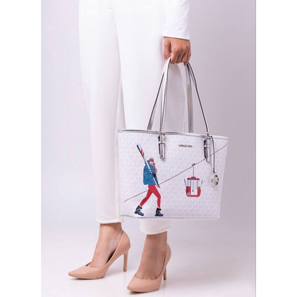 MICHAEL KORS MK JET SET GIRLS MEDIUM CARRYALL TOTE BRIGHT WHITE MULTI