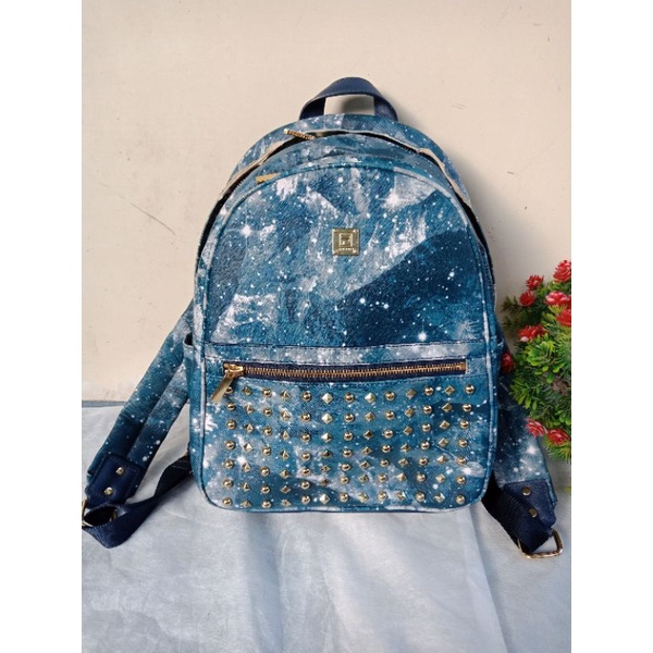 RANSEL FILA FULL KULIT EMBOS DENIM,  RANSEL KEREN,  RANSEL KULIT,  PRELOVED RANSEL KULIT