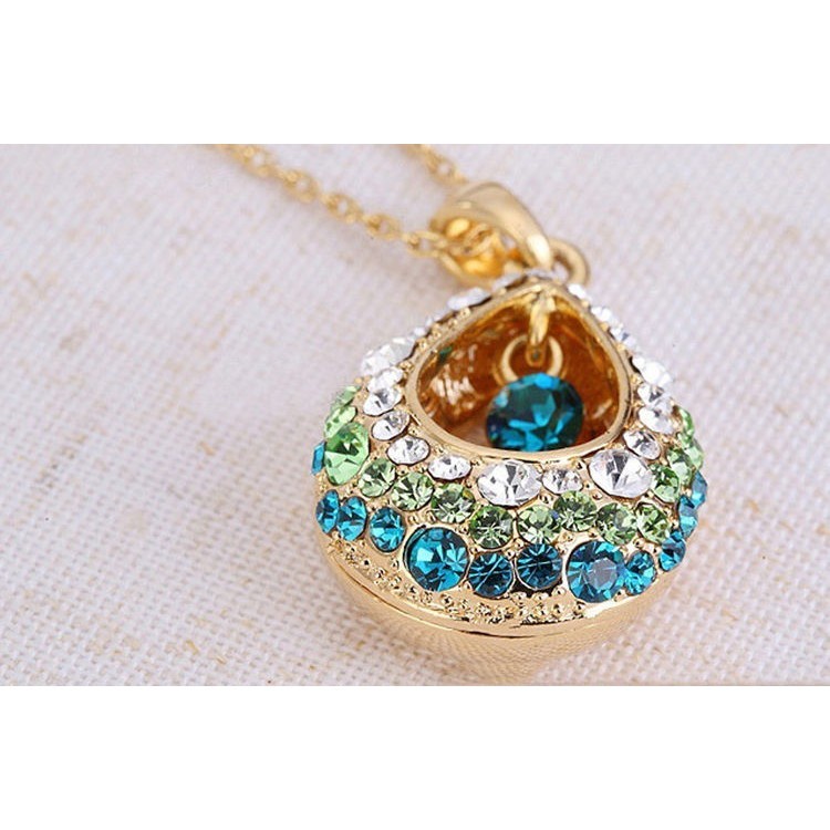 Indian Princess Hollow Multi Rhinestone Teardrop Pendant Chain Necklace Jewelry