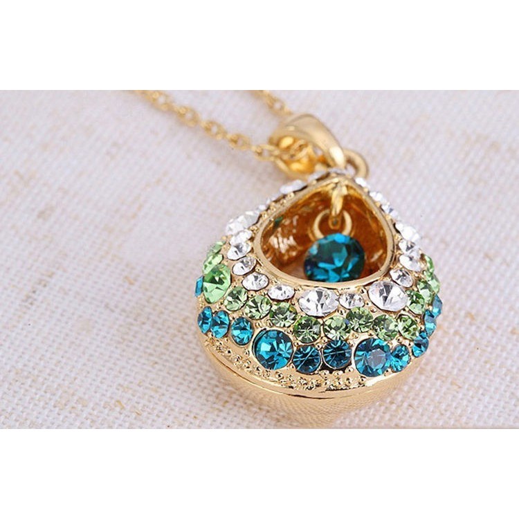 Indian Princess Hollow Multi Rhinestone Teardrop Pendant Chain Necklace Jewelry