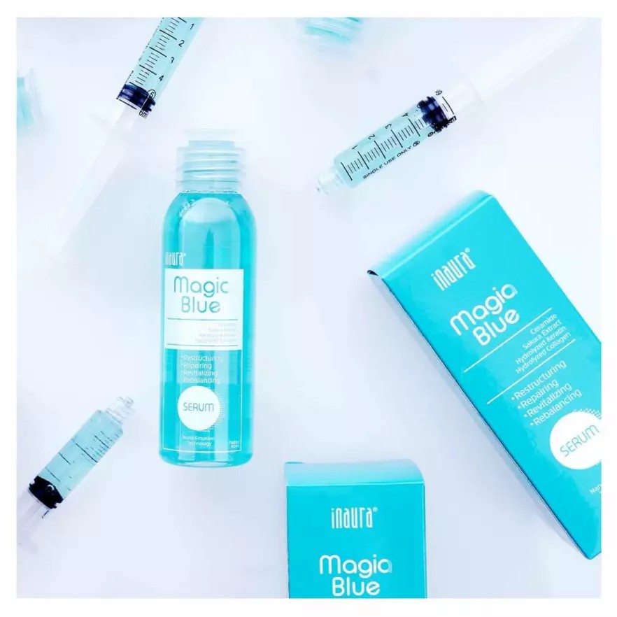 Inaura Magic Blue Hydrolized Collagen &amp; Keratin / Serum Rambut Rusak / Treatment Styling Salon  90ml