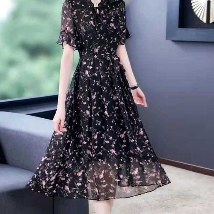 Terbaik.. 2022 baru gaun panjang sifon floral bottoming gaya Korea/korea dress