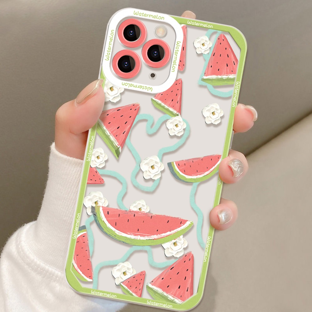 Soft Case TPU Motif Kartun Buah Semangka Untuk iPhone 13 Pro Max 11 12 Pro X XS Max 7 8 Plus SE 2020