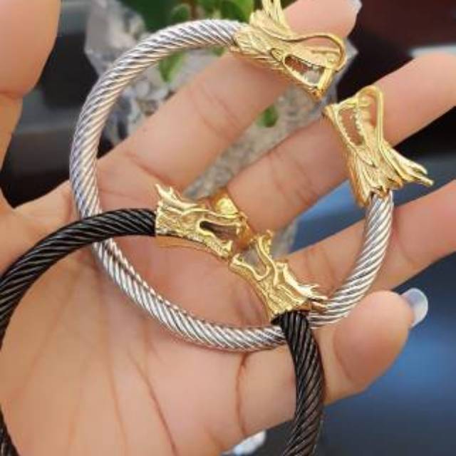 Titanium perhiasan gelang naga putoh/hitam 1411