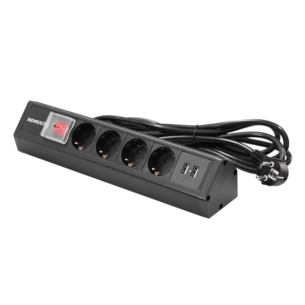 Indorack PDU 4G2 (Dekstop PDU 4 Outlet Germany & 2 USB Port 2.1A)