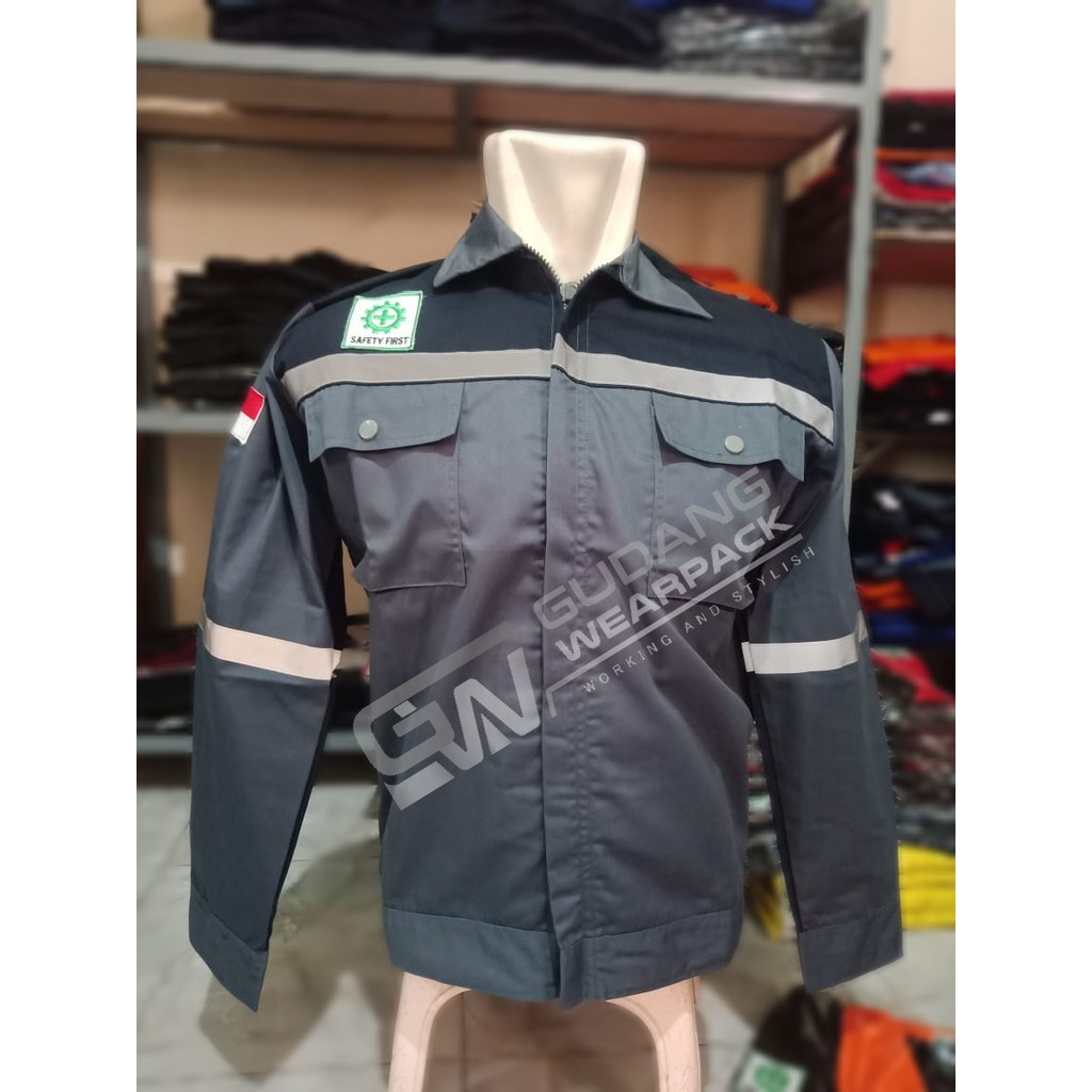 WEARPACK ATASAN Gudang Wearpack - Baju Kerja Seragam Proyek Warna Abu Hitam