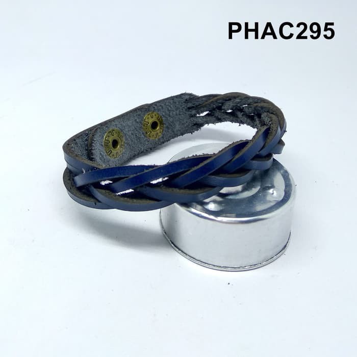 gelang anyam kulit asli warna biru - leather bracelet - PHAC295